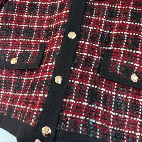 NWT Anine Bing Lydia Wool Blazer Jacket Plaid Tweed Gold-tone Buttons Sz Large - Picture 6 of 9